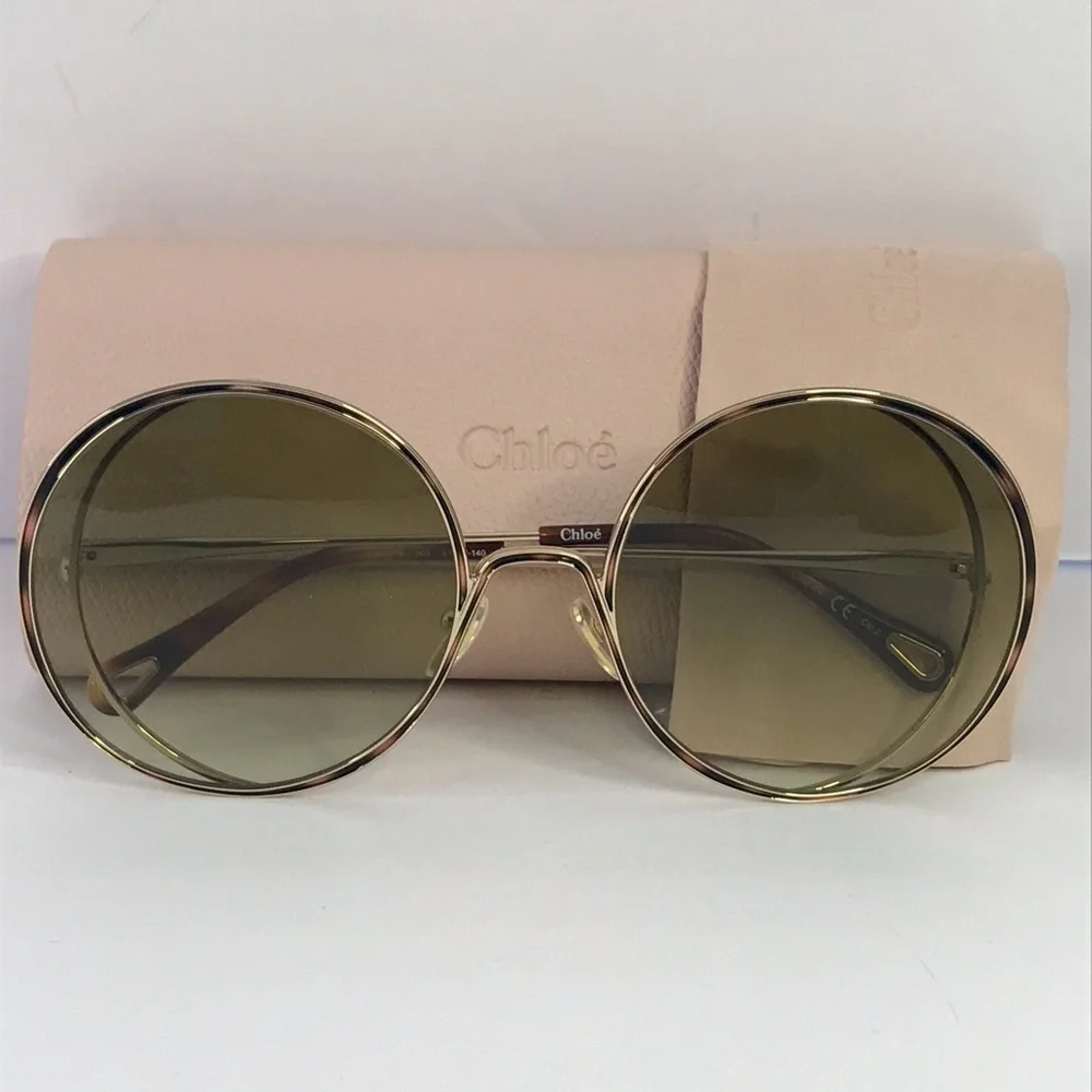 New Authentic Chloe Gold & Green Round Sunglasses HANAH COLLECTION